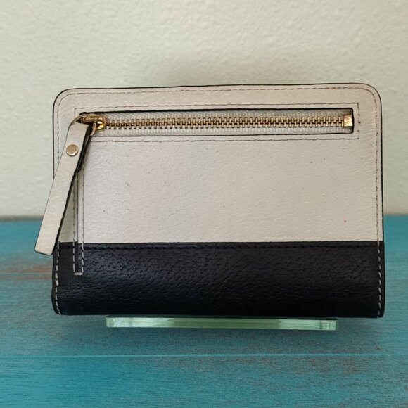 Kate Spade New York Small Bifold Wallet Leather Snap Closure Black & Cream - Picture 9 of 9